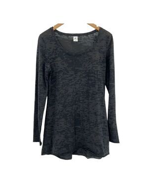 Peruvian Connection Tunic Top Women Small Black Burnout Long Sleeve Scoop Neck